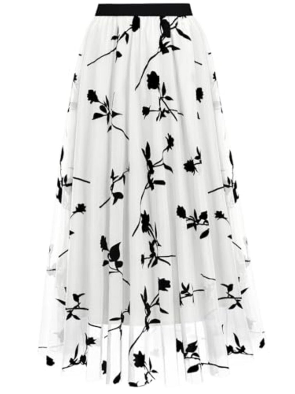Women's Midi Tulle Skirt Pleated Flowy A-Line High Waist Summer